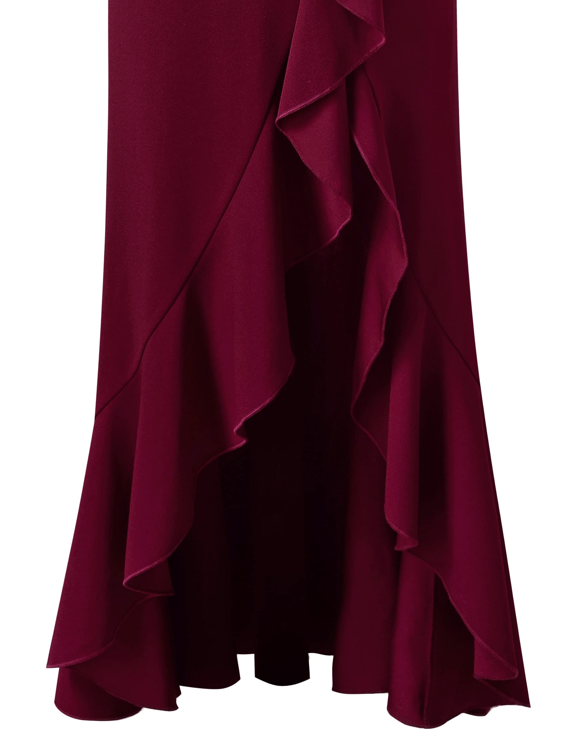 Vestido de noche formal con tirantes finos y volantes de sirena y abertura. Vestidos de fiesta.